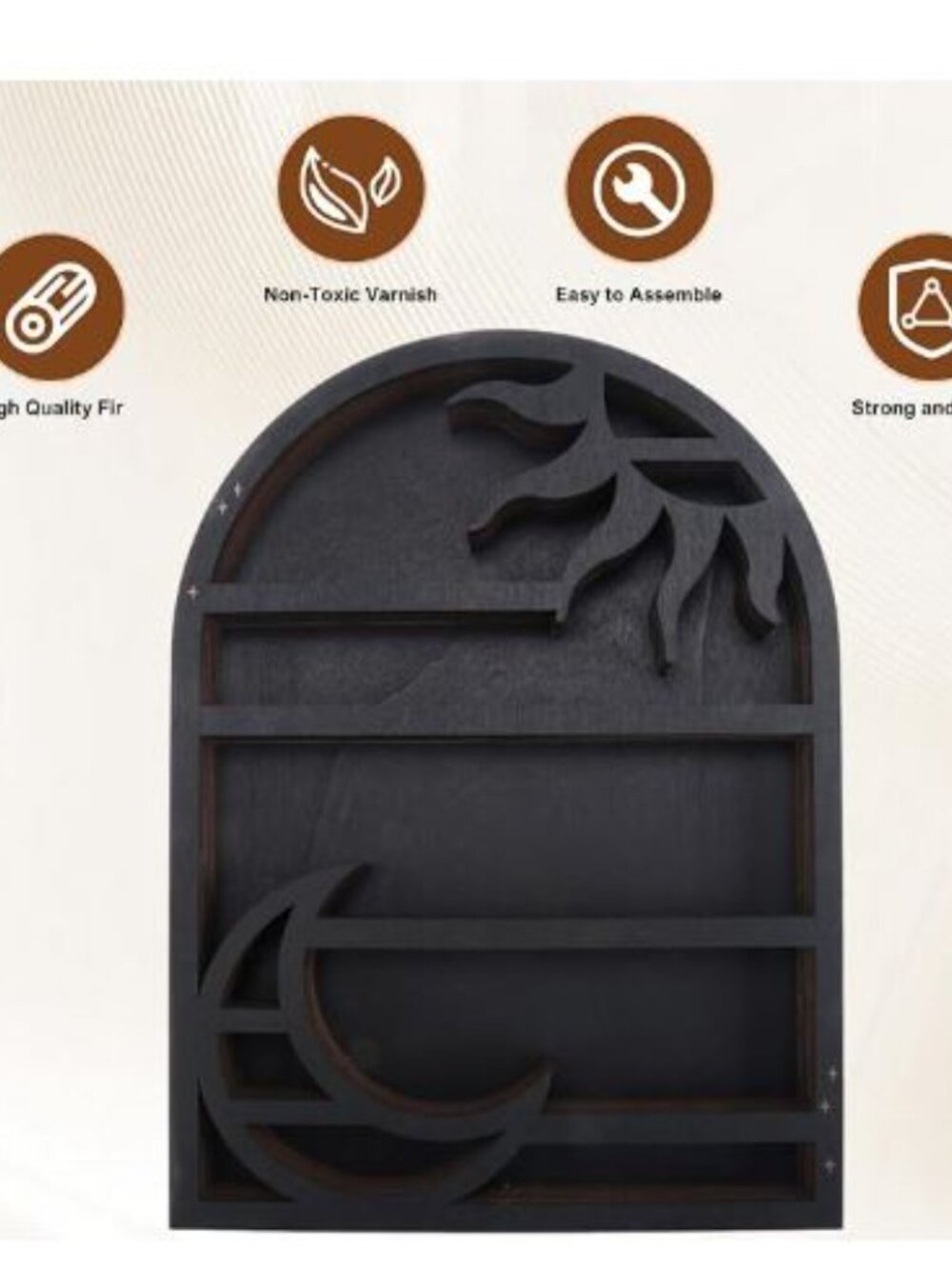 Wood Storage Shelf - Stylish and Practical Wall Shelf, Crescent Sun and Moon Cry